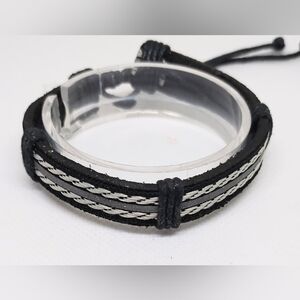 Men's Bracelet Leather Layered Black New f35